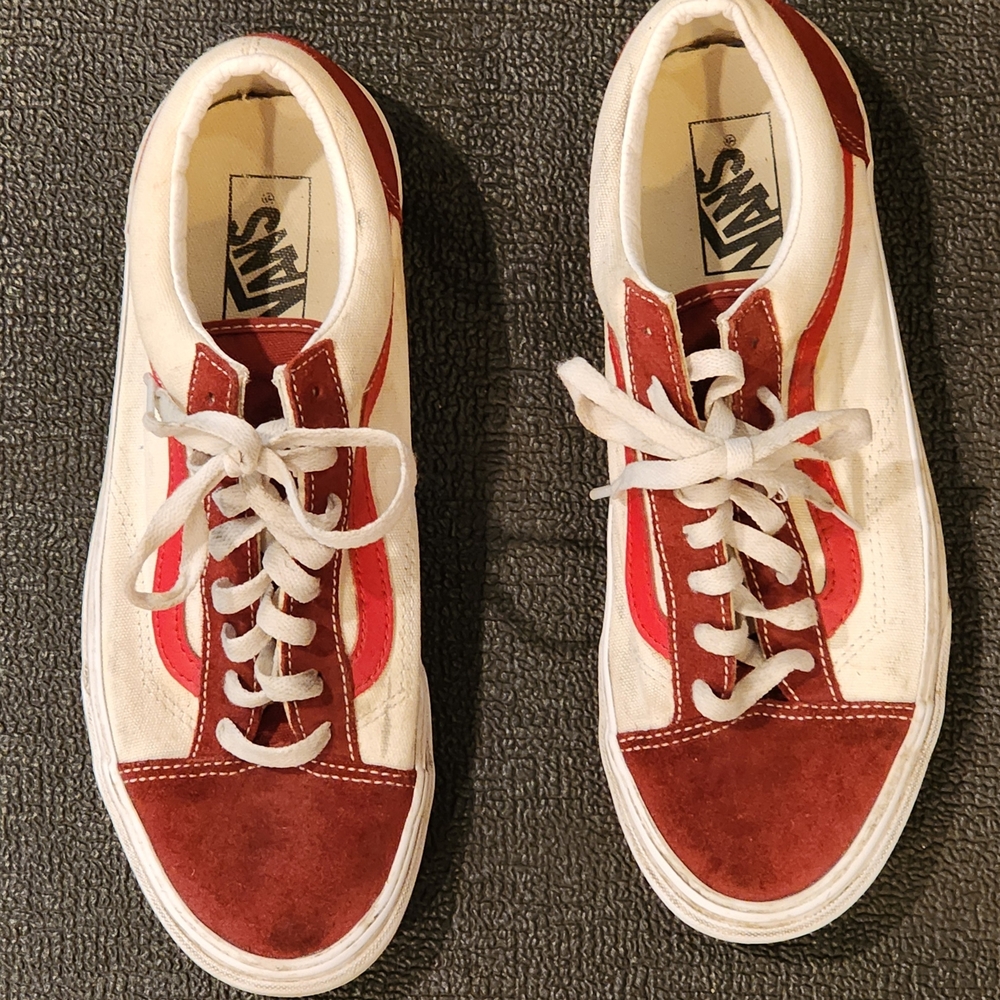 Vans Red and White Suede Sneakers
